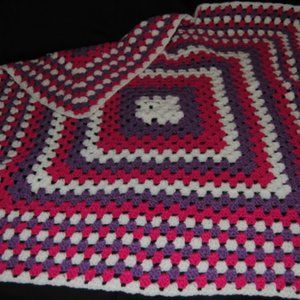 Crochet Pink, Purple, and White Baby Blanket/New